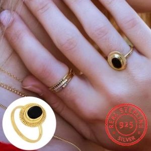 18k Yellow Gold Plated/Sterling Silver Black Synthetic Diamond Ring